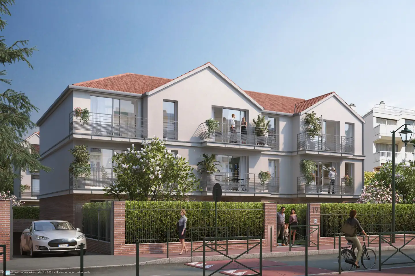 Perspective 3D — Façade sur rue — Plaza Bourg-la-Reine Cottages, Bourg-la-Reine