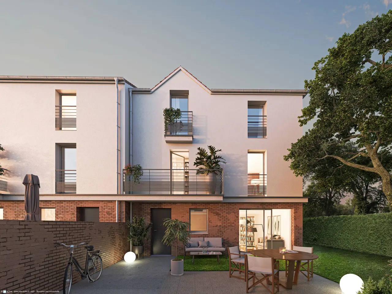 Perspective 3D — Façade — Plaza Bourg-la-Reine Cottages, Bourg-la-Reine