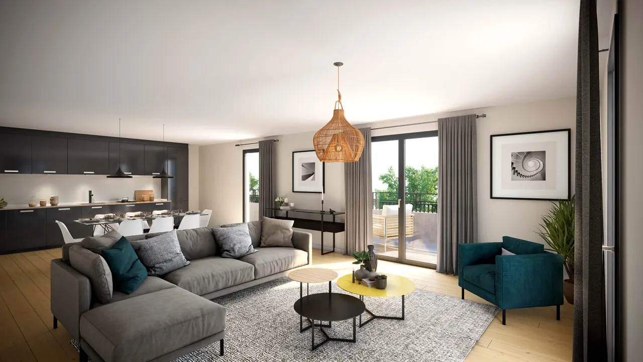 Perspective 3D — Séjour — Cadence, Verneuil-sur-Seine