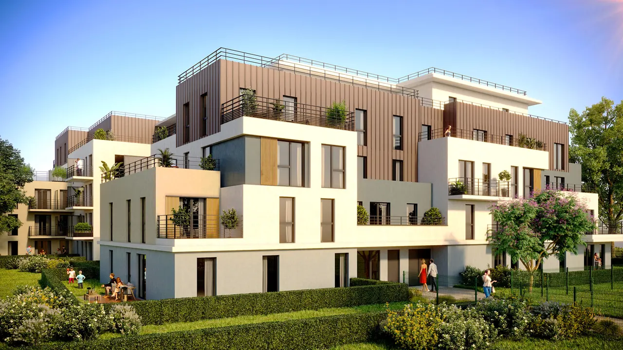 Perspective 3D — Façade sur jardin — Cadence, Verneuil-sur-Seine